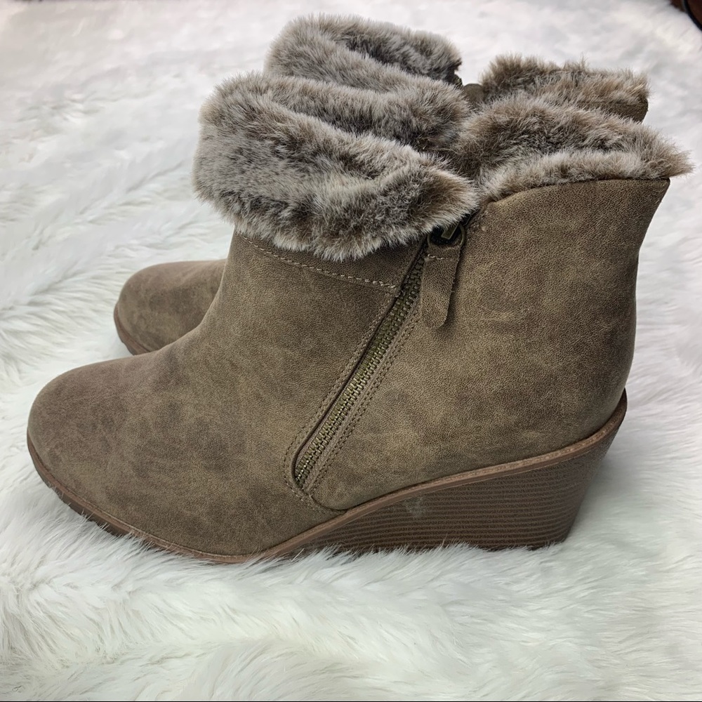 Lane Bryant Tan faux leather lined wedge ankle boots